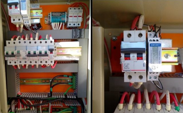 Tablero eléctrico con protecciones y medidor de energía instalado por OGU